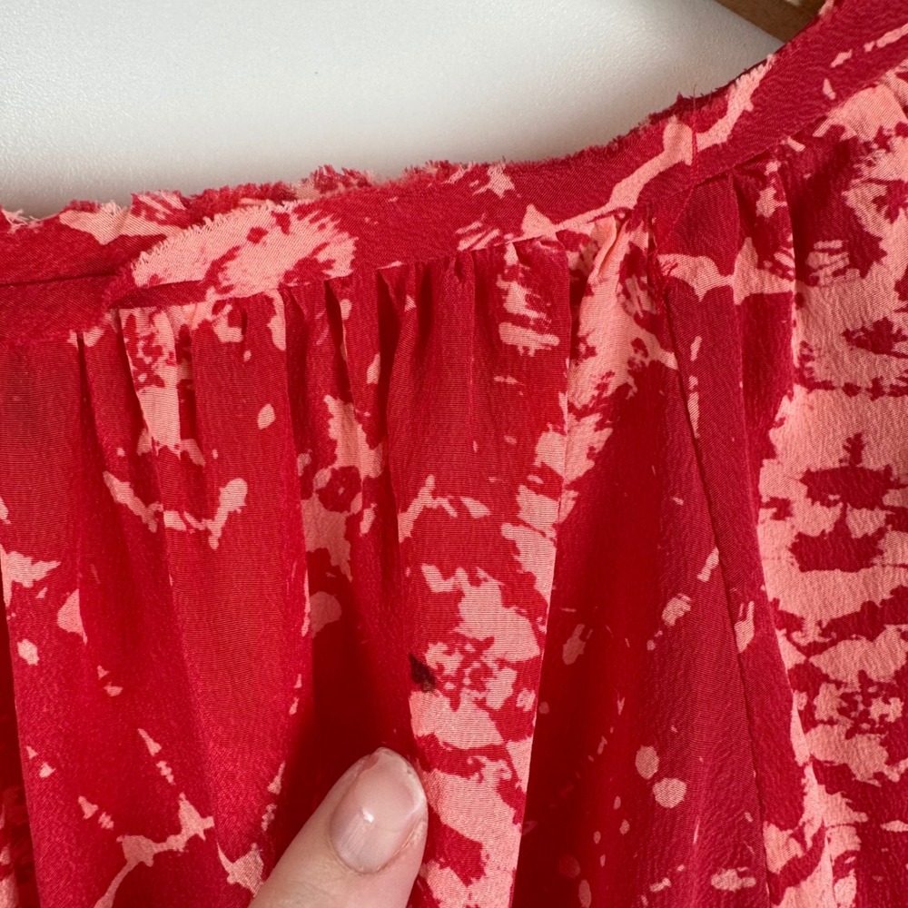 Rebecca Taylor 100% Silk Red Tie‎ Dye Print Blouse Size 6 Lightweight Sheer Chic - Picture 4 of 9